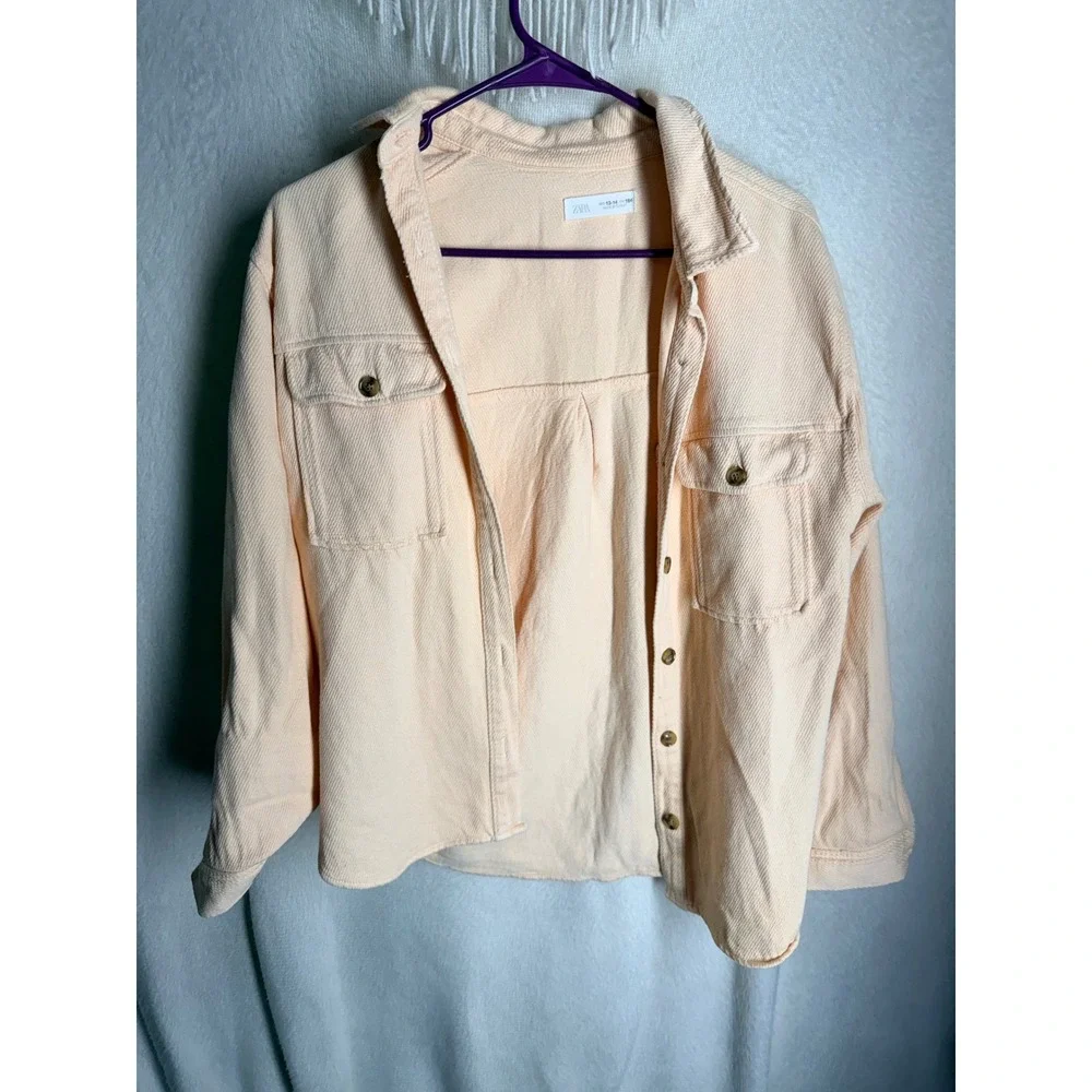 Zara Kids Peach Textured Button Down Shirt Jacket Shacket Size 13-14 164cm